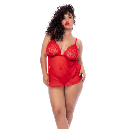 Babydoll En Encaje Eyelash Y Tul Stretch 3/4X